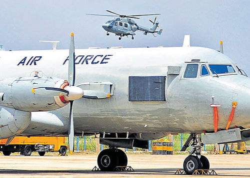 An Advanced Light Helicopter 'Dhruv' flies at the Aircraft  and Systems Testing Establishment (ASTE) during a media preview ahead of the 84th anniversary of Indian Air Force  in Bengaluru on Tuesday. DH photo