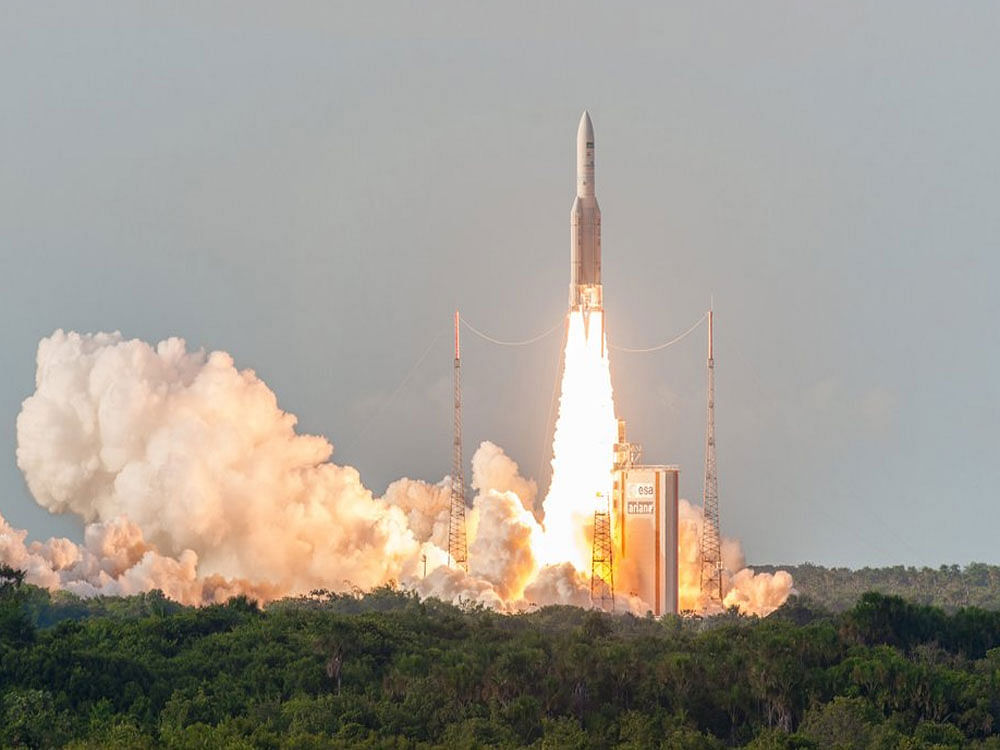 GSAT-18, built by the Indian Space Research Organisation (ISRO), aims at providing telecommunications services for the country by strengthening ISRO's current fleet of 14 operational telecommunication satellites. Image tweeted by @Arianespace