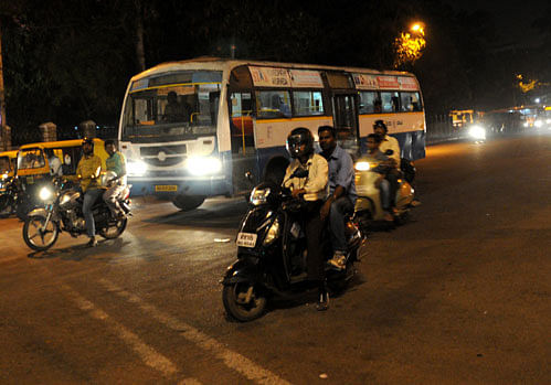A senior official of BMTC has said that the corporation is planning to extend the late night services from Kempegowda Bus Station to Kadugodi, Anekal, Attibele, JP Nagar, BTM Layout, KR Puram, Yelahanka Satellite station, Peenya, Yeshwantpur, Kengeri, Jigani, Hoskote and other places.  dh file photo