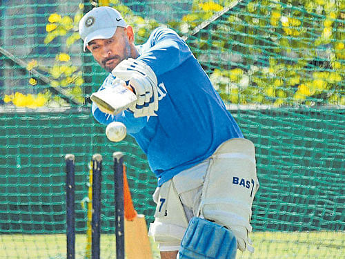 in focus: ODI skipper MS Dhoni during a practice session on the eve of the first ODI in Dharamsala on Saturday. PTI