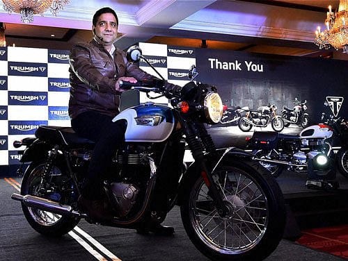 Mananging Director, Triumph Motorcycles India, Vimal Sumbly at the launch of the Triumph 'Bonneville T100 ' motorcycle during a press conference in New Delhi on Tuesday. PTI Photo