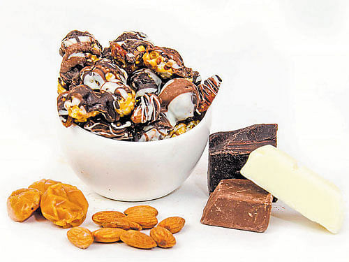 inviting The 'Nutty Tuxedo Chocolate' made from popcorn.