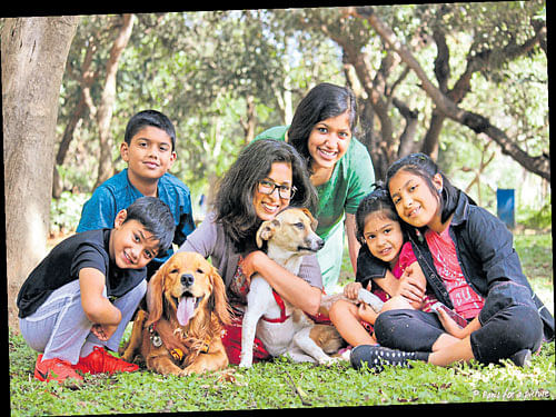 happy family (From left) Vikrant, Vir, Chaithali, Khushi, Ia and Ithi with Boomster Phoebe.