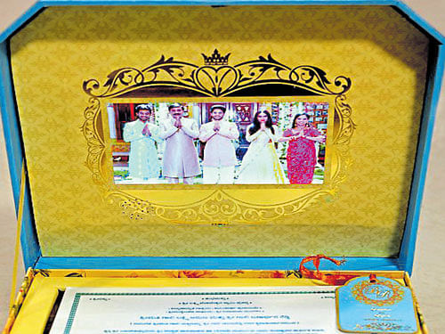 Wedding invitation of Brahmani, former minister  Janardhana Reddy's daughter. Dh Photo