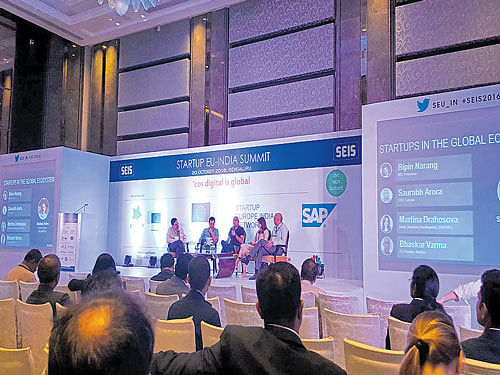 A session in progress at the Startup EU-India Summit in Bengaluru on Thursday. dh photo