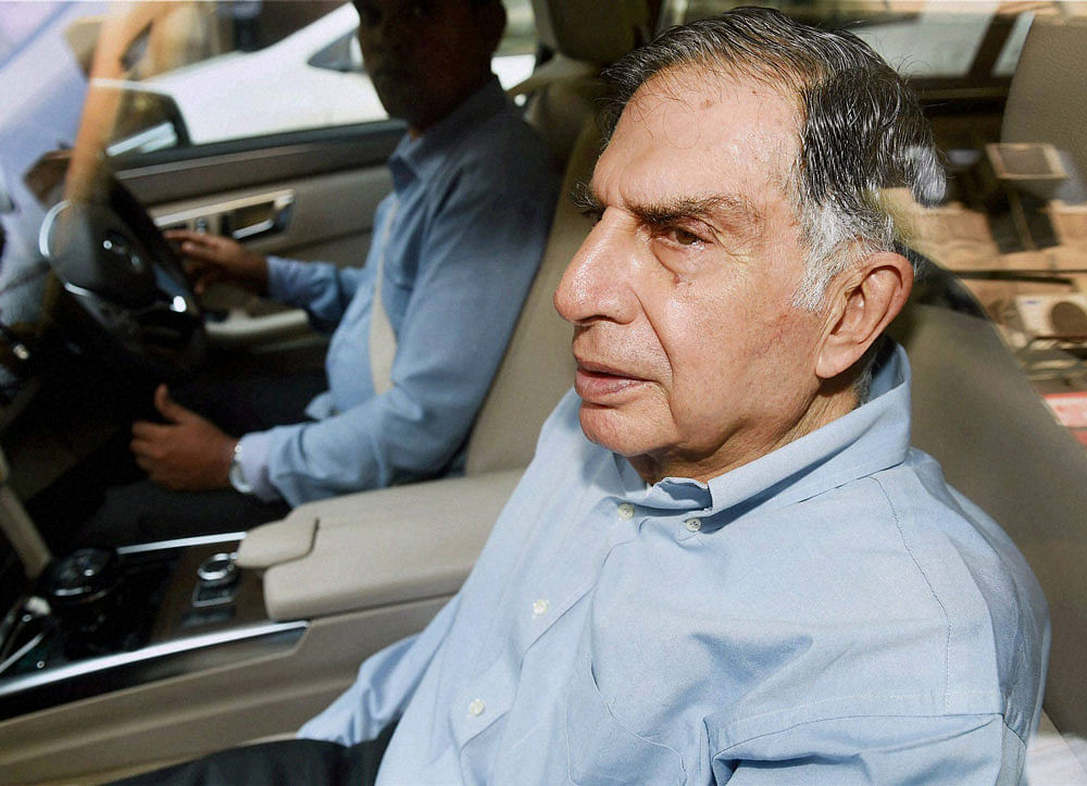 Ratan Tata, who replaced Cyrus Mistry to become the interim Chairman of Tata Sons leaves after attending a meeting at Bombay House in Mumbai on Tuesday. PTI Photo