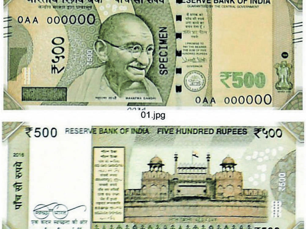 A specimen of the newRs 500 note. PTI