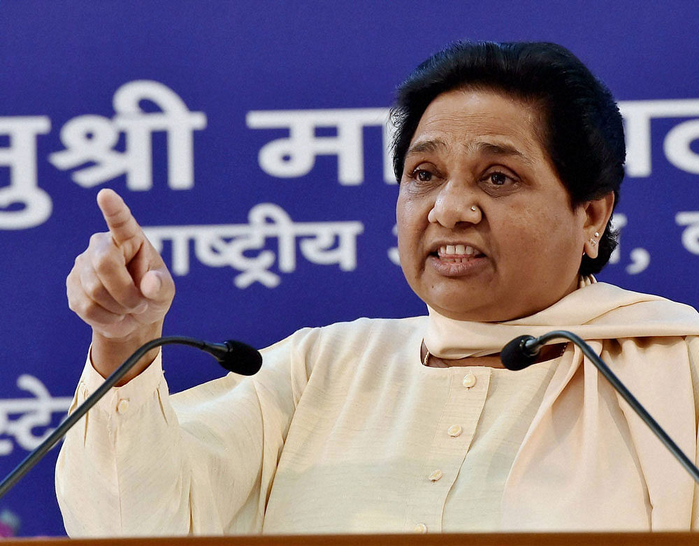 BSP supremo Mayawati addresses a press conference in Lucknow on Thursday. PTI Photo