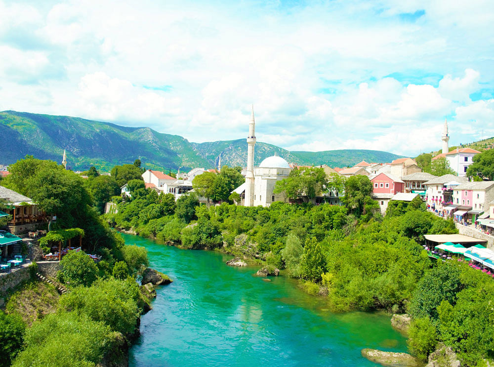 Green paradise: River Neretva cutting across the Herzegovanian town of Mostar.