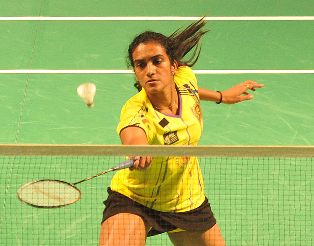 Making full use of her height and reach, Sindhu rallied to beat sixth seed Sung Ji Hyun of South Korea 11-21, 23-21, 21-19 in the semifinals. DH FIle Photo