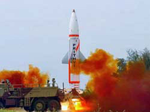 In salvo mode, the two surface-to-surface missiles which have a strike range of 350 km and are capable of carrying 500 kg to 1,000 kg of warheads were successfully test-fired in quick succession from mobile launcher from launch complex-3 of the Integrated Test Range (ITR) at around 9.35 AM, defence sources said. PTI file photo
