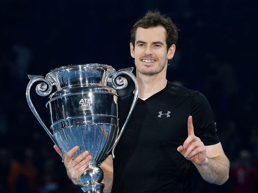 Barclays ATP World Tour Finals - O2 Arena, London - 20/11/16 Great Britain's Andy Murray celebrates with the Year-End No. 1 Trophy Action Images via Reuters