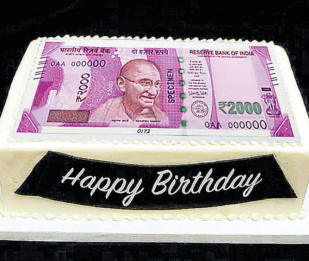 A cake themed on the Rs 2,000 note made by an online  bakery in the city.