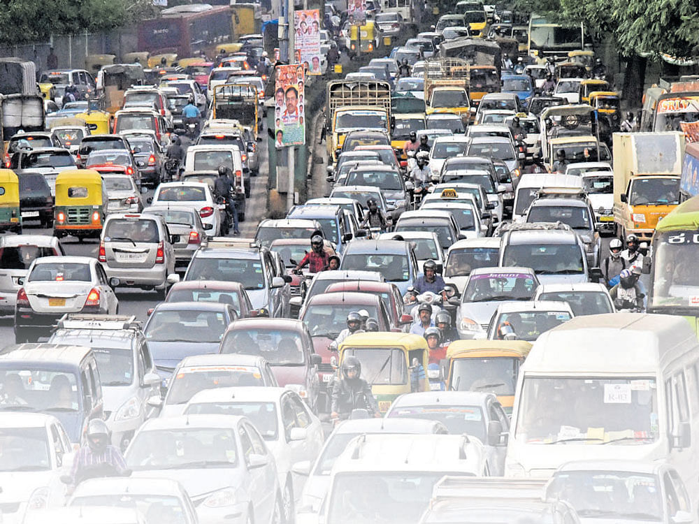 State Transport Department data, updated till September 30, had put the vehicle numbers at 65.3 lakh. This has swelled beyond 66 lakh over the last month. Non-transport vehicles accounted for 58.95 lakh, with two-wheelers making up a substantial 45.22 lakh. Private car numbers came next at 12.63 lakh. DH photo