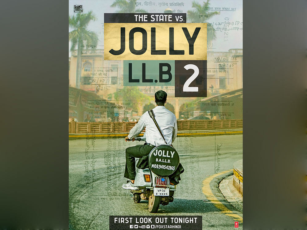 The 49-year-old star, who will be playing the role of a lawyer in the sequel to the 2013 "Jolly LLB", released the first poster of him riding a scooter. Image source twitter