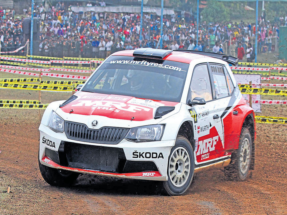 In control: Gaurav Gill in action during the Coffee Day India Rally on Saturday.