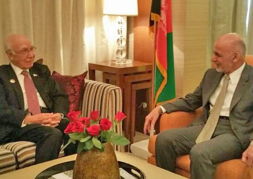 The meeting took place on the sidelines of the Heart of Asia conference. Both Ghani and Aziz had arrived here last evening. ANI/Twitter