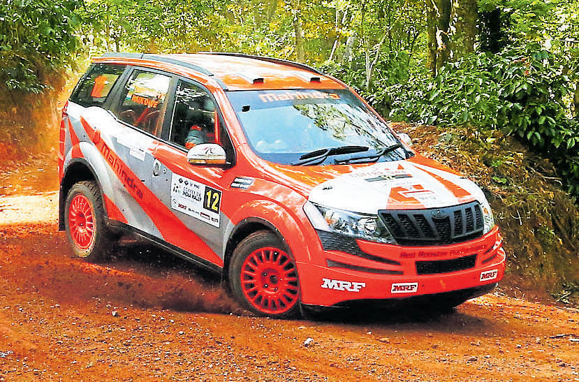Mahindra Adventure's Amittrajit Ghosh in action during the Coffee Day Rally on Sunday.