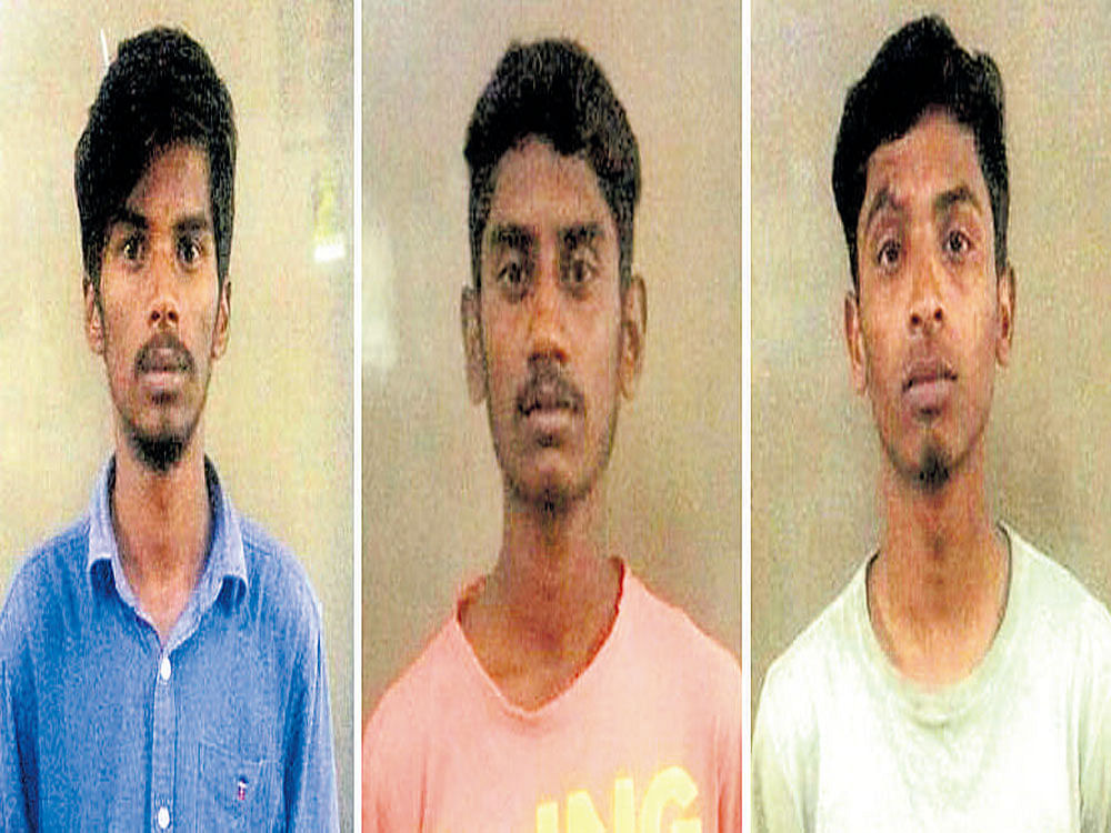The three college students who were arrested for attempting to blackmail a girl.