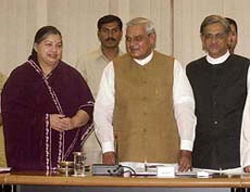 Jayalalithaa with Atal Behari Vajpayee S. M. Krishna. PTI photo file photo