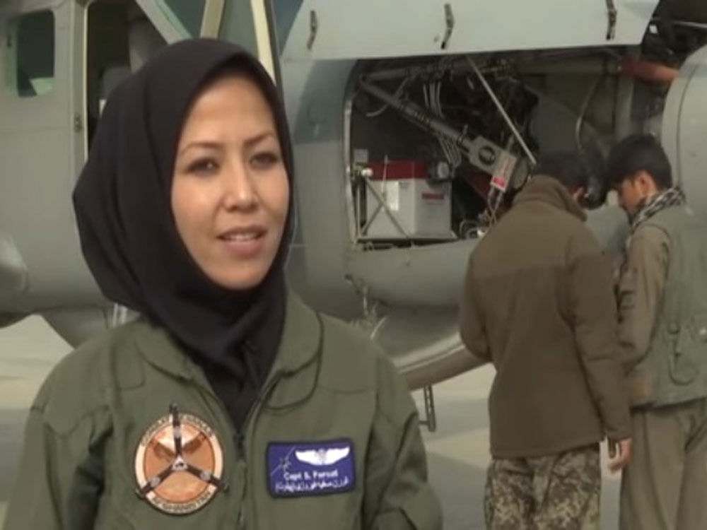 Ferozi is one of only two female pilots in the Afghan air force, but five other women are currently going through training. Screen grab.