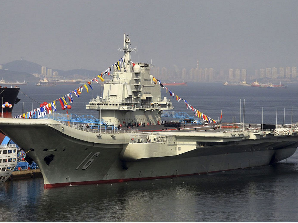 A naval formation consisting of aircraft carrier Liaoning, several destroyers and frigates was on training and testing missions last week, state-run Xinhua news agency reported today, quoting military officials. File photo