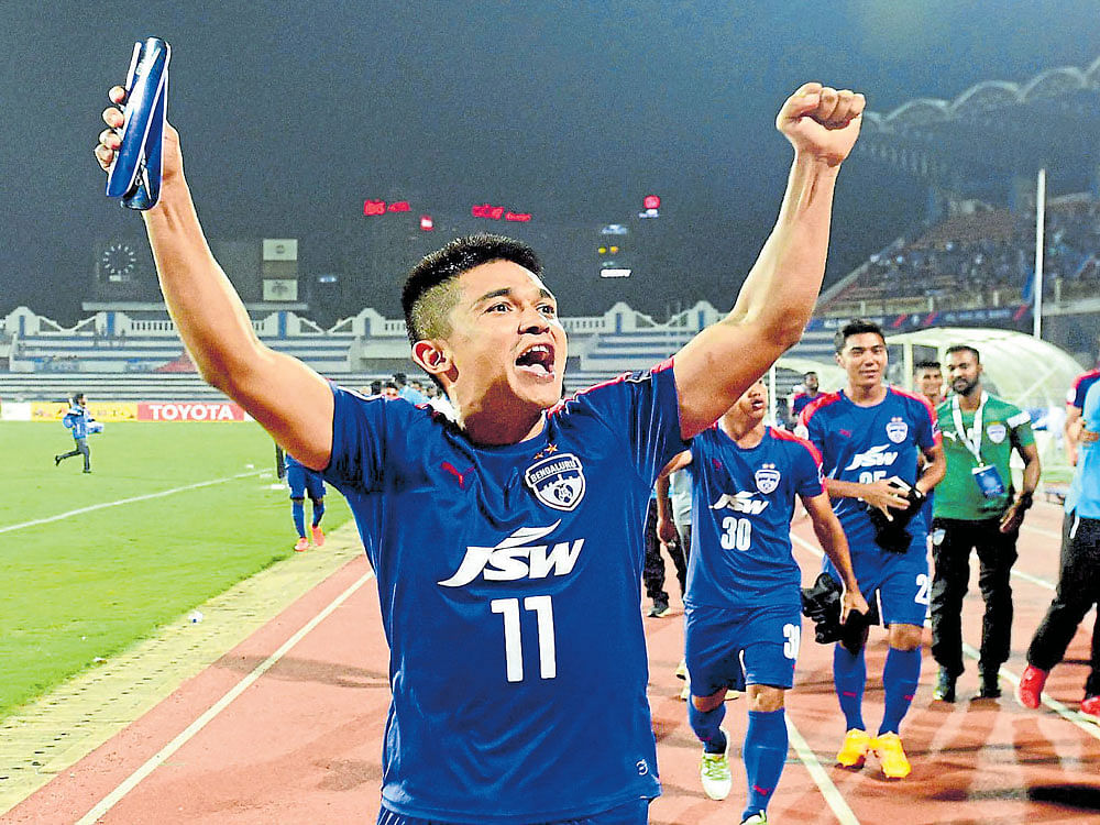 raising the roof: Sunil Chhetri led from the front as Bengaluru FC showed the way forward for Indian football in an otherwise depressing year.