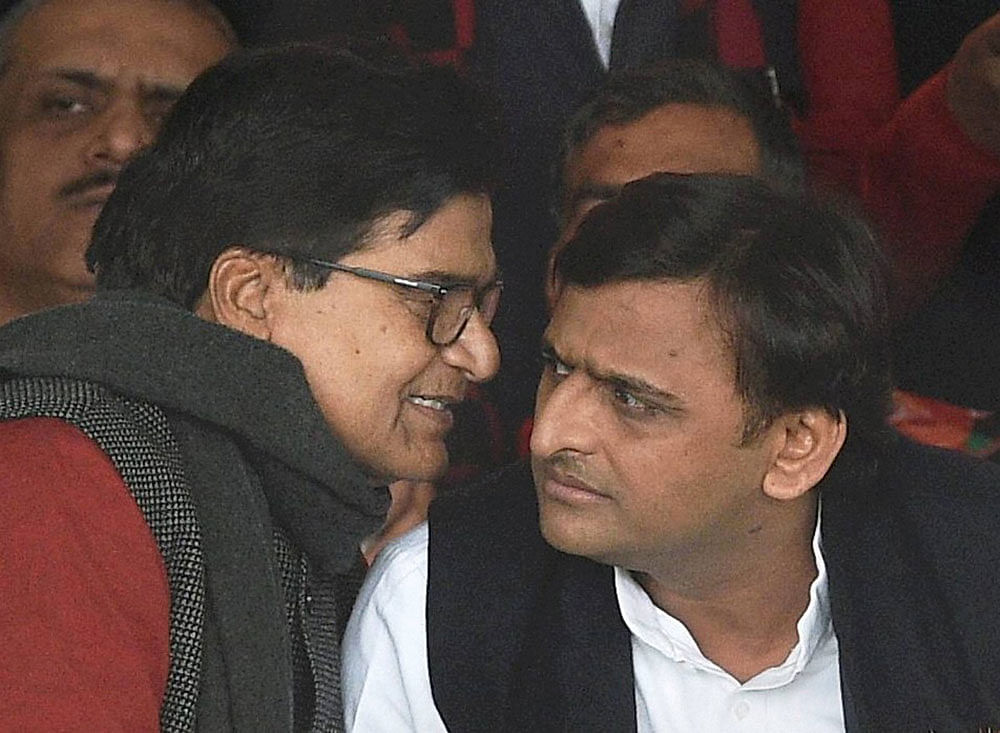 Ram Gopal and Akhilesh  Yadav in Lucknow. PTI