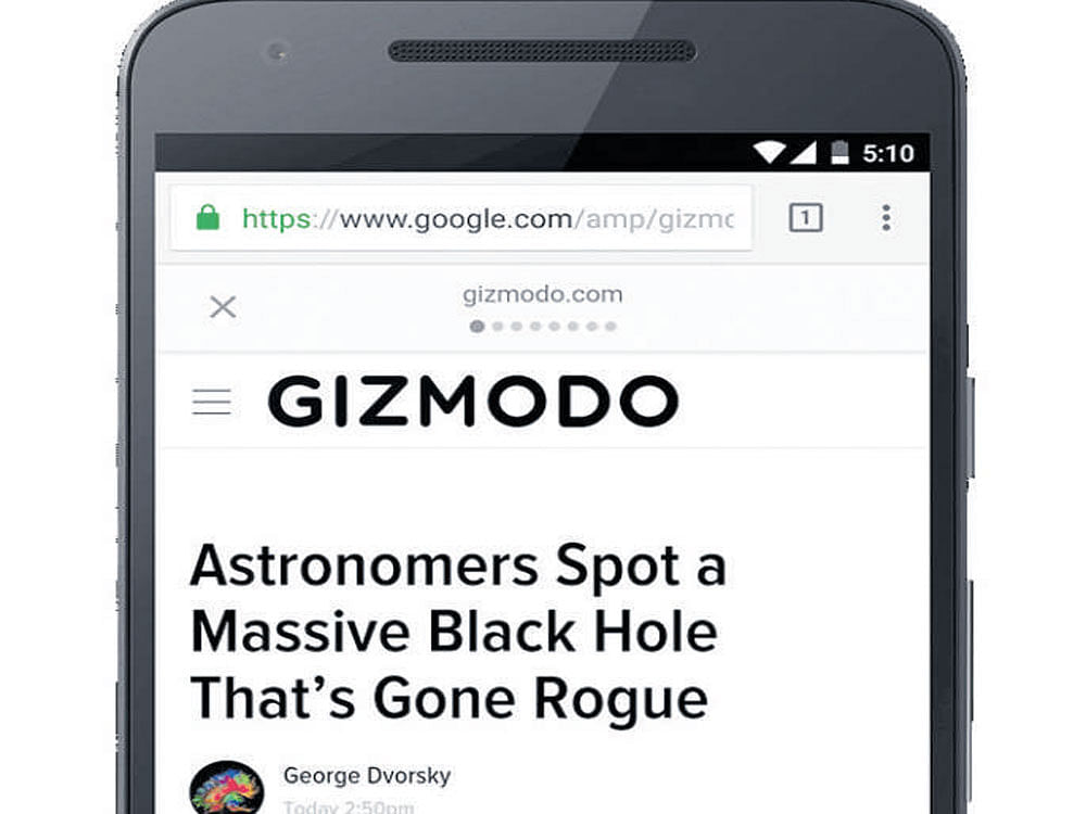 CONTENT CONTENTION: Articles on Gizmodo, Wired and Slate served up via Google AMP, a method of loading mobile web pages more quickly. Pages delivered by AMP have a google.com web address, a source of concern for some publishers, such as MacStories. AMP