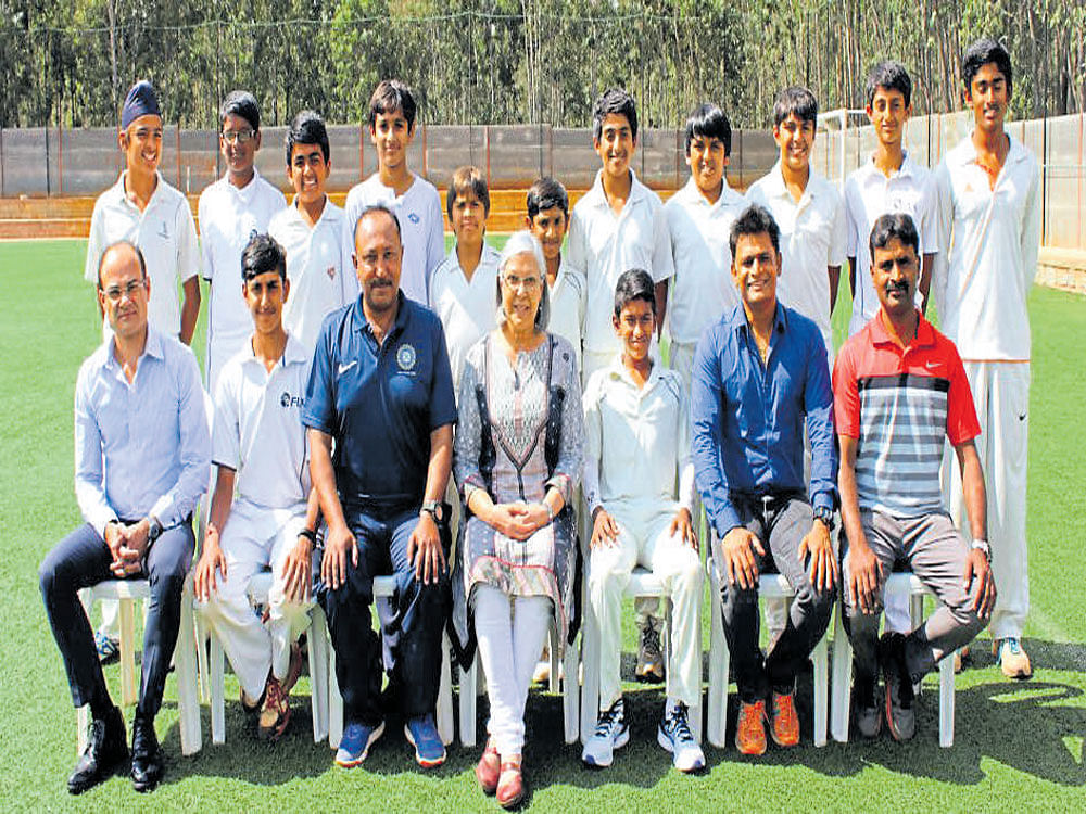 TRIUMPHANT Head Start Educational Academy, winners of the KSCA BTR Shield under-14 Divsion III tournament. STANDING (L-R): Manvir Kapoor, Dhruv Padam, Advait Sethi, Prithvi Bapna, Krishiv Bajaj, Nihaal L, Siddarth Sriram, Mayank Miraskar, Zahaan Ladak, Akshar Krishnan, Darshan Surendra. SITTING: Riad Mahmood (founder), Shiv Kapur, RaviWahal (cricket coach), Samina Mahmood (principal), Ved Vikraman (captain), Loynel Johnas (Director Sports), Arokianathan (trainer).
