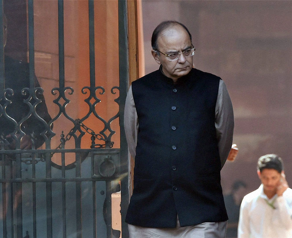 Finance Minister Arun Jaitley after a Cabinet meeting at South Block in New Delhi on Wednesday. PTI Photo