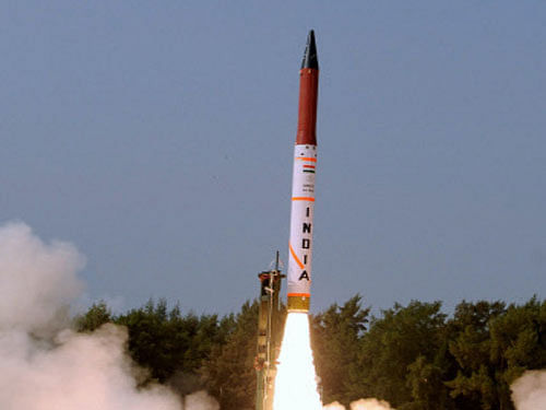 Agni-5, a 5,000-km range intercontinental ballistic missile (ICBM), is widely regarded as a strategic missile targeted at China as it can reach almost all parts of the Chinese mainland. PTI File Photo for representation.