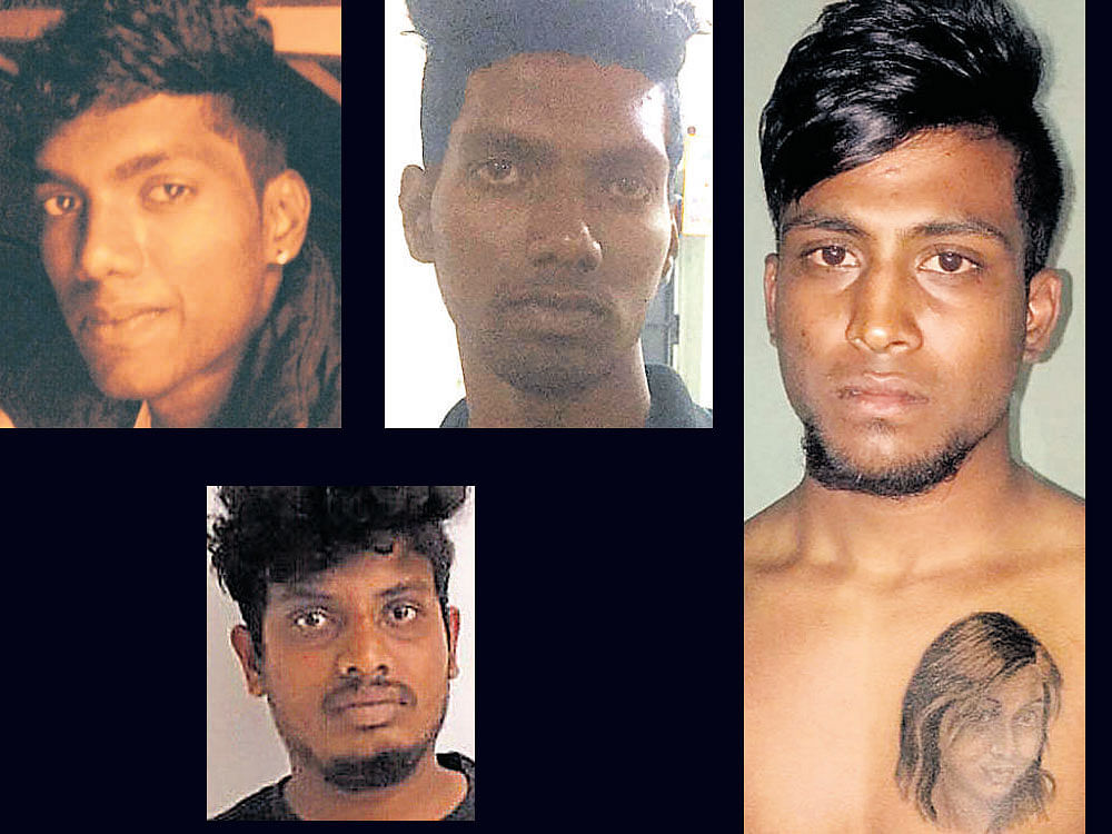 The four suspects arrested on  Thursday in  connection with the Kammanahalli molestation case. The one with a  tattoo has been identified as Leno.