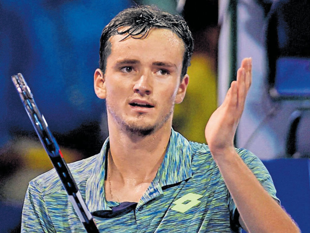 DELIGHTED Russia's Daniil Medvedev celebrates after      beating Dudi Sela of Israel in the semifinals on Saturday. PTI