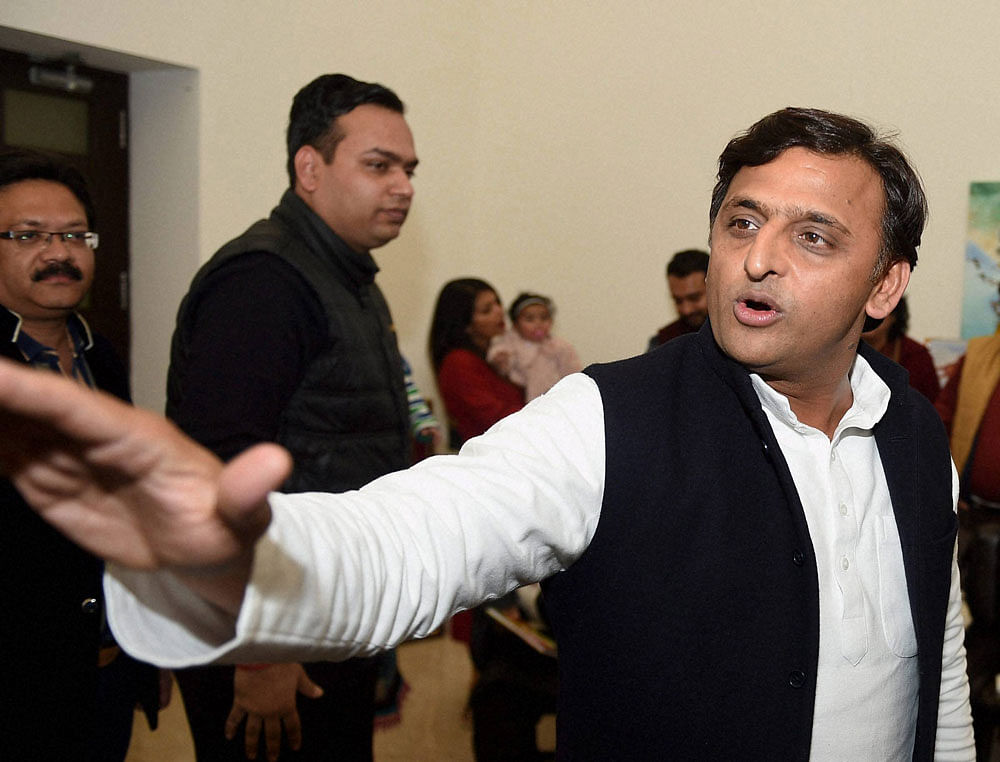 The two SP factions led by Mulayam and Akhilesh have staked claim over the party and its election symbol 'cycle' ahead of Assembly elections and the EC has decided to hear the matter tomorrow. pti file photo