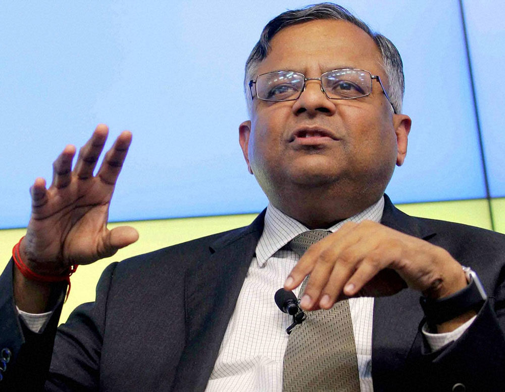 N Chandrasekaran, CEO & MD, TCS announcing the company's Q3 results in Mumbai on Thursday. PTI Photo
