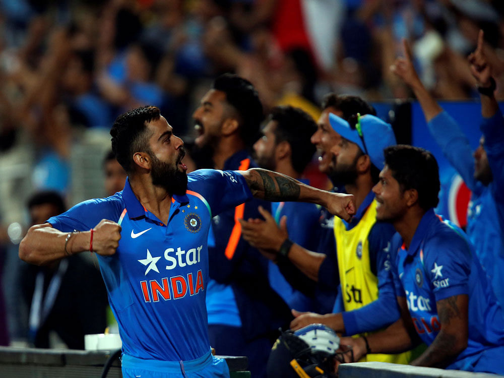 India's captain Virat Kohli celebrates after winning the match. Reuters photo