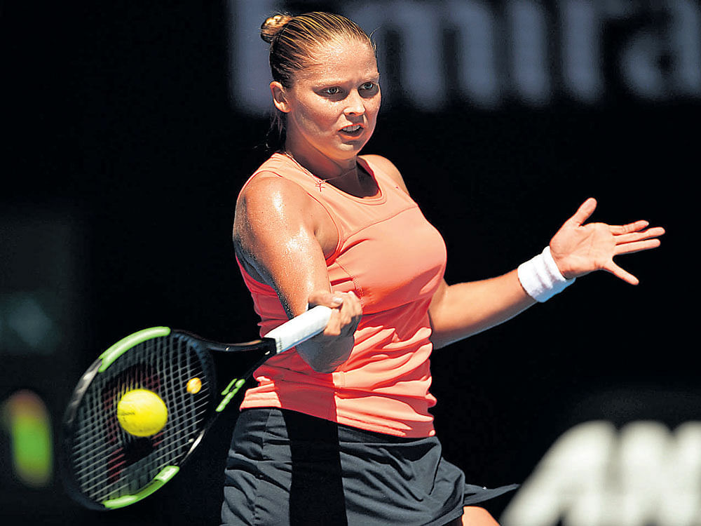 on the money: Shelby Rogers of the US returns during her win over Romania's Simona Halep in the first round of the Australian Open on Monday. AFP