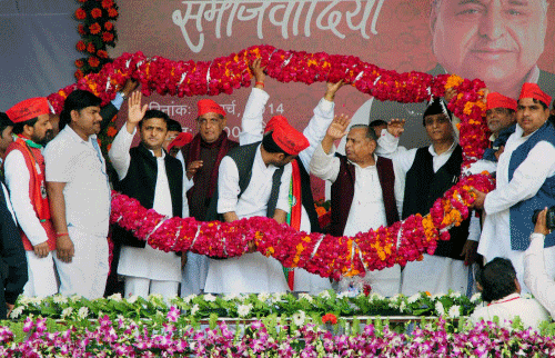 Uttar Pradesh Chief Minister Akhilesh Yadav on Tuesday signalled the formation of a grand alliance with the Congress and other like-minded smaller outfits in the state to take on the BJP. PTI file photo