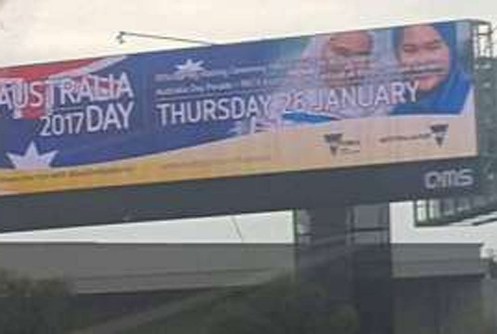 The large billboard, hosted by outdoor media company QMS, was part of a broader Victorian government campaign to promote Australia Day, which is the country's national day celebrated on January 26.