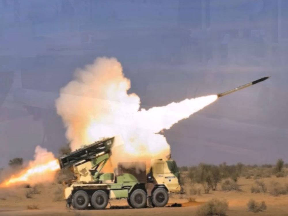 The guided version of Pinaka has been developed jointly by Armament Research and Development Establishment, Pune, and Hyderabad-based Research Centre Imarat and Defence Research and Development Laboratory. Screen grab.