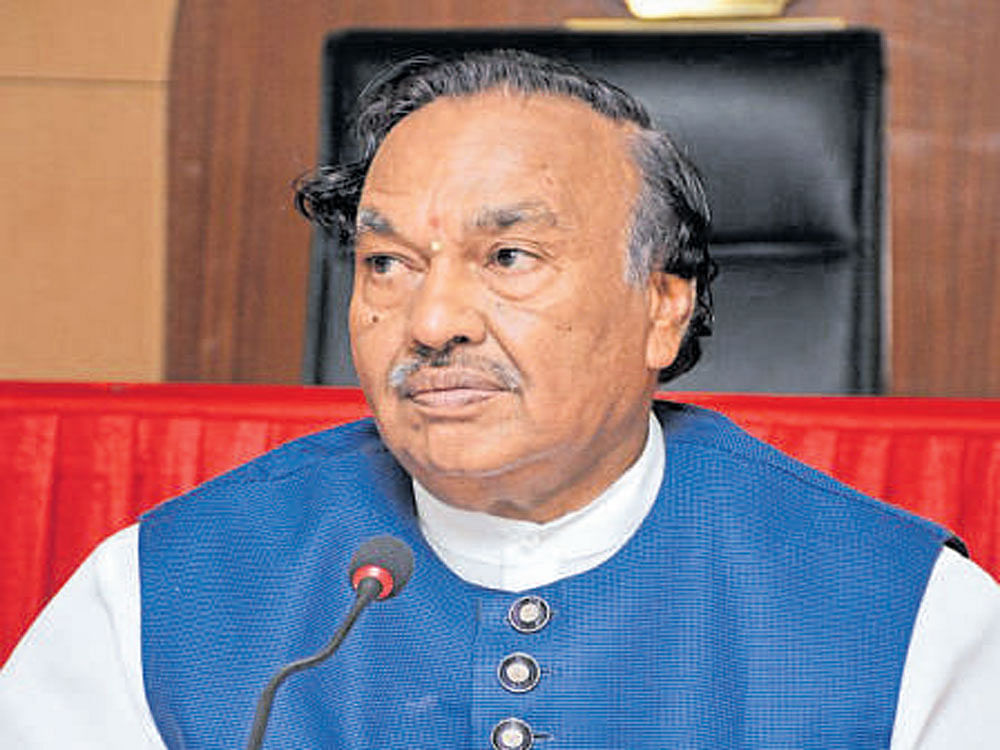 Eshwarappa told reporters that the issues would be sorted out at a meeting called by the central leaders of the party in New Delhi on Thursday. DH file photo.