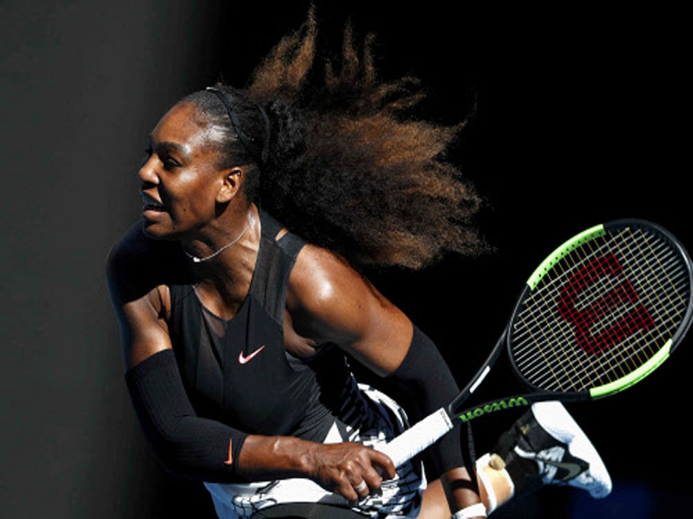 Serena Williams of the U.S. hits a shot during her Women's singles semi-final match against Croatia's Mirjana Lucic-Baroni. Reuters Photo.