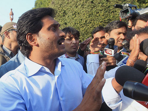 Jagan and the YSRC leaders arrived here by a scheduled flight in the evening to take part in the candle light protest on the Vizag beach demanding grant of special category status to Andhra Pradesh. PTI File Photo.