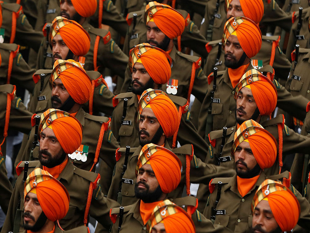 Indian soldiers march during the Republic Day parade in New Delhi, India. Reuters Photo.