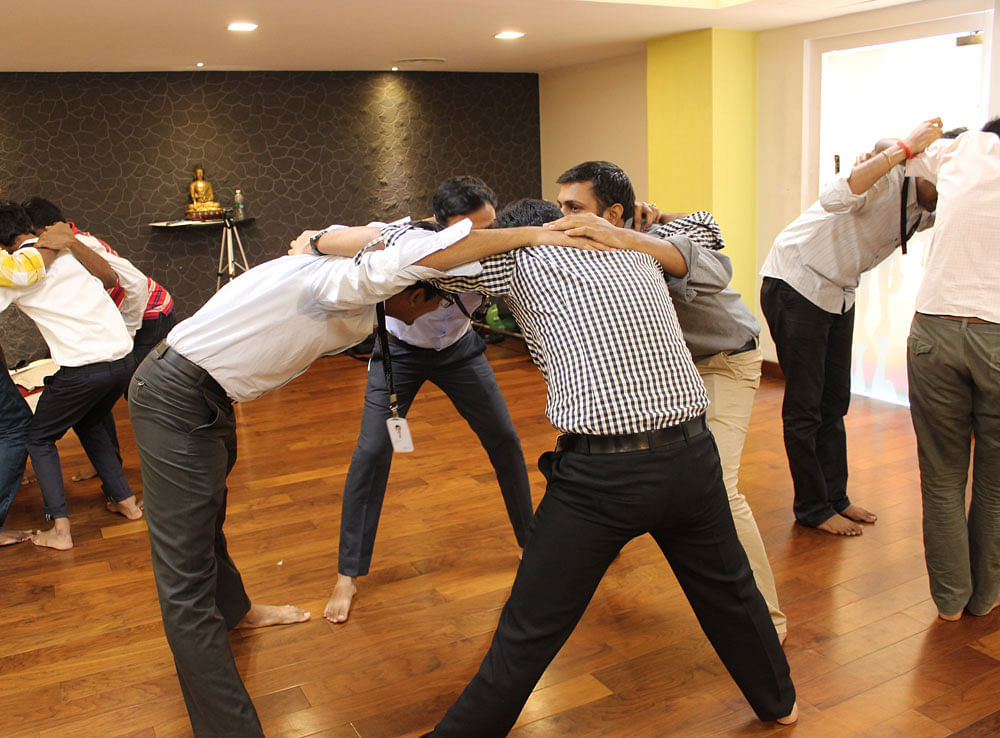 Innovative approach: IT professionals are taking up theatre activities to beat stress and communicate effectively. (Above and below) Sessions conducted by 'WeMove Solutions'.