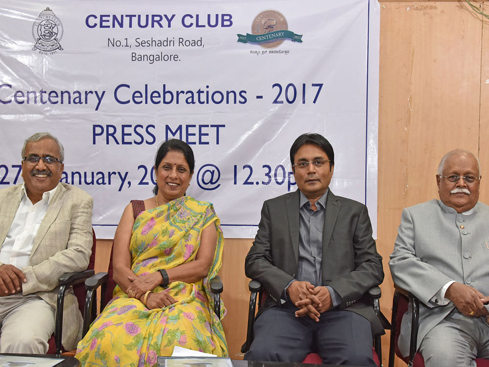 Shouldering a legacy: (From left) M R Krishnamurthy, secretary, Century Club; Shoba Neelakantappa, president; S P  Rakshit, vice-president; and Prof G R Nataraj, treasurer.