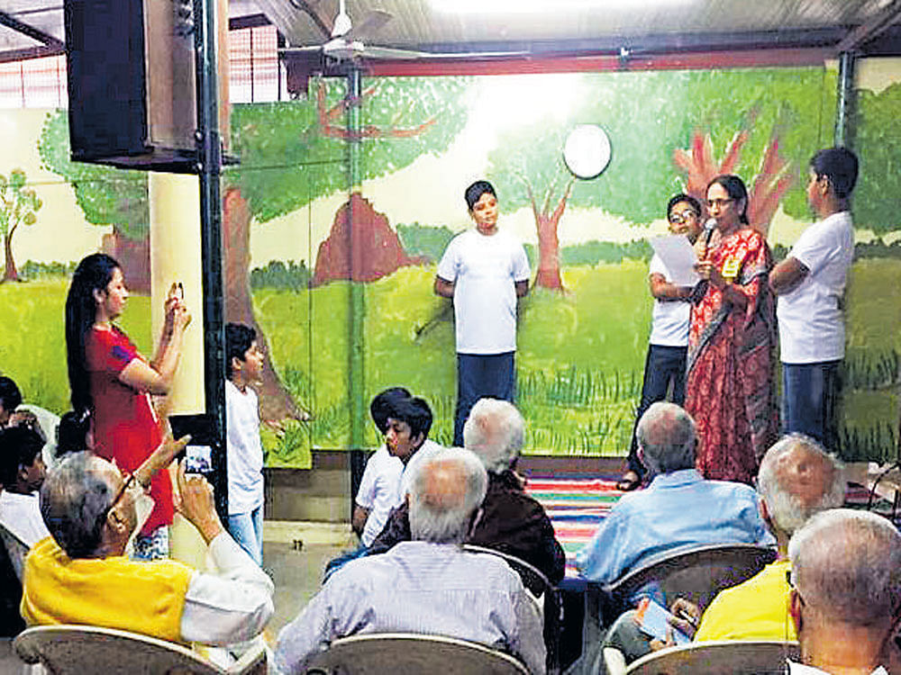 Sujatha Balakrishnan facilitating a theatre workshop in a school in Bengaluru.