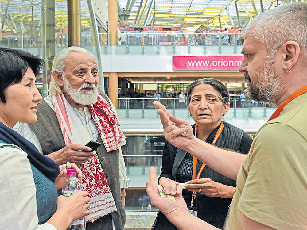 Noted film director M S Sathyu (2nd left) with other jury members at the Bengaluru International Film Festival (BIFFes) on Sunday. dh photo