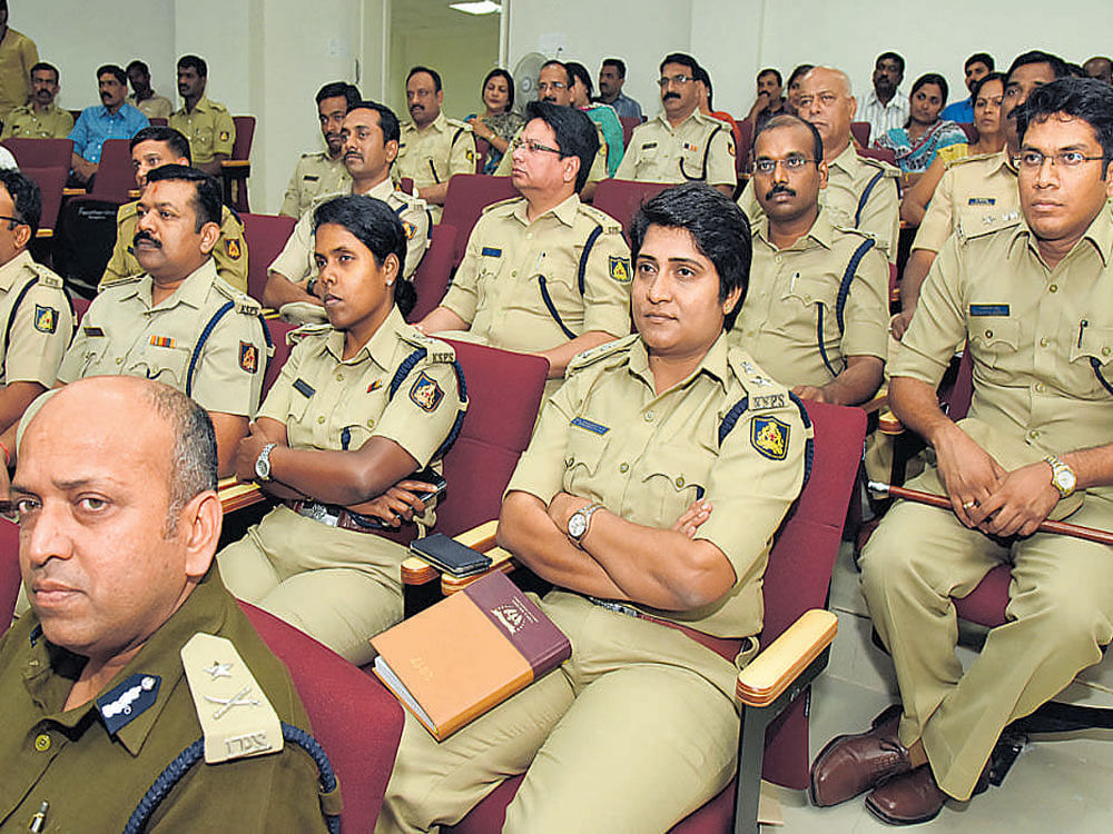Senior police officers at the inauguration of a two-day  workshop at the police commissioner's office in Bengaluru on Monday. DH PHOTO